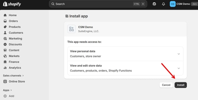 Shopify - Install App from Shopify