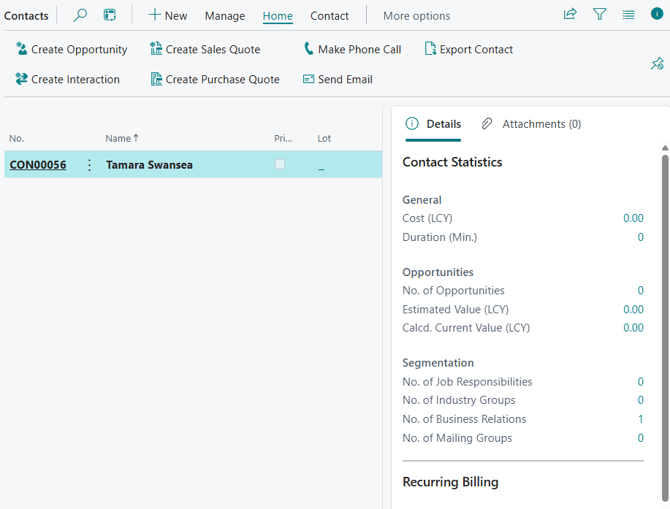 Lot Contact page list
