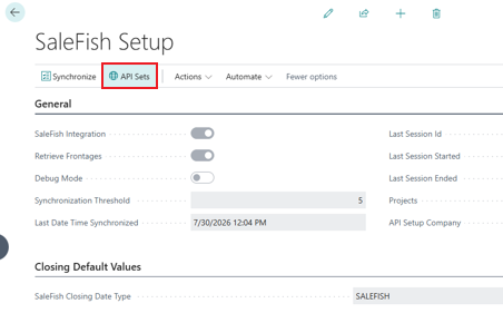SaleFish fault finding location of the API Sets action in SaleFish Setup for invalid http header resolution.