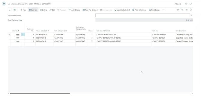 Selling in HomeBuilder using Lot Selection Package invoicing, examlpe of a newly created package for invoicing.