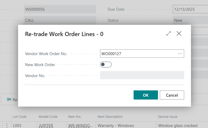 The Re-trade Selected sub-page menu options.