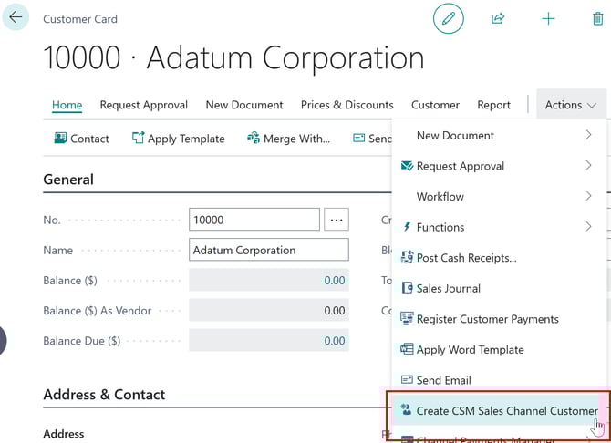 Create CSM Sales Channel Customer