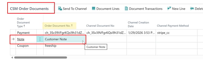 Order Document No. Placement