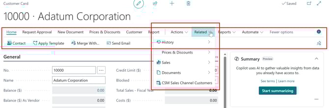Navigation Ribbon / Actions in Business Central