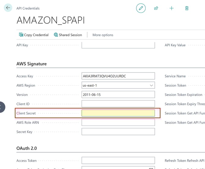 Amazon - Update Client Secret in BC