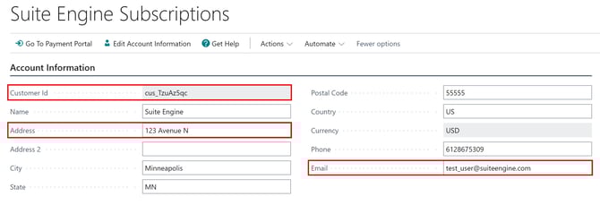 Suite Engine Subscriptions - Account Information