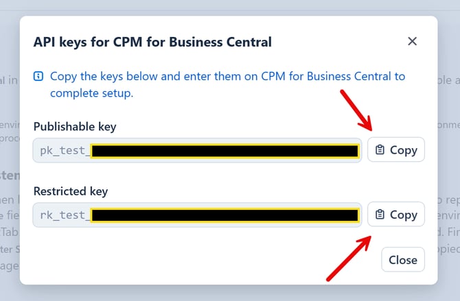 API keys for CPM for Business Central