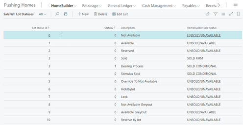 HomeBuilder - SaleFish Lot Statuses Mapping Table
