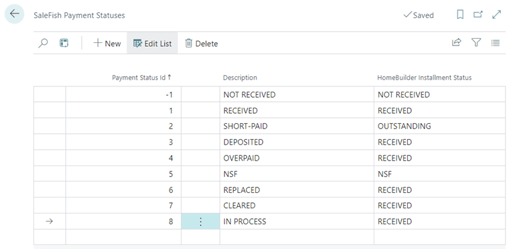 HomeBuilder - SaleFish Payment Statuses Mapping Table