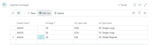 HomeBuilder - SaleFish Frontages/Lot Type Mapping Table